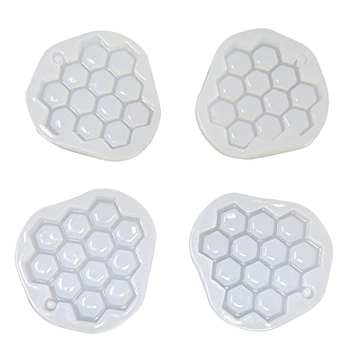 Honbay 4PCS Cute Bee Hive Silicone Mold Honeycomb Pendant Molds Honeycomb Fondant Molds Chocolate Candy Mold Epoxy Resin Mold (Clear White)