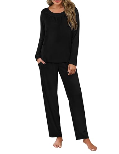 Uniexcosm Pyjamas Set for Women Nightwear Ladies Sleepwear Long Sleeve PJ Set Loungewear S-3XL Black