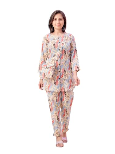 Image of Aarika Girls Casual Wear Beige Colour Leaf Print Polyester Co-ord Set