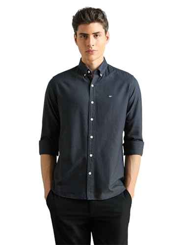 Image of Arrow Sport Solid Slim Fit Cotton Shirt for Men - Full Sleeve Mens Casual Shirts