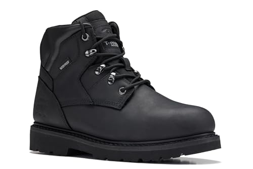 Golden Fox Men’s 6” Waterproof Soft Toe Insulated Work Boots, Black Leather Plain Toe Boots with Oil Resistant Rubber Outsole & Goodyear Welt Construction, Size 10.5 D(M) US, Black