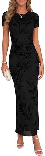 Chunpin Women's 2026 Summer Floral Bodycon Maxi Dress Ruched Mesh...