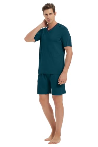 Image of MoFiz Mens Pajamas Set Short Sleeve PJ's Sleep Lounge Sleepwear Cool Pyjama Summer Sets Comfortable Lightweight