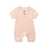 Newborn Baby Onesie Outfits Footless Solid One Piece Short Sleeve Romper for Girls 0-3 Months Pink