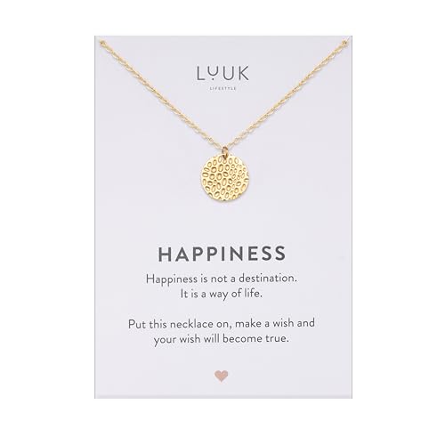 LUUK LIFESTYLE Minimalist necklace with hammered Boho Coin pendant, lucky