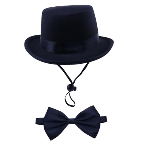Disfraz formal para perro con sombrero y moño negro miniatura 5