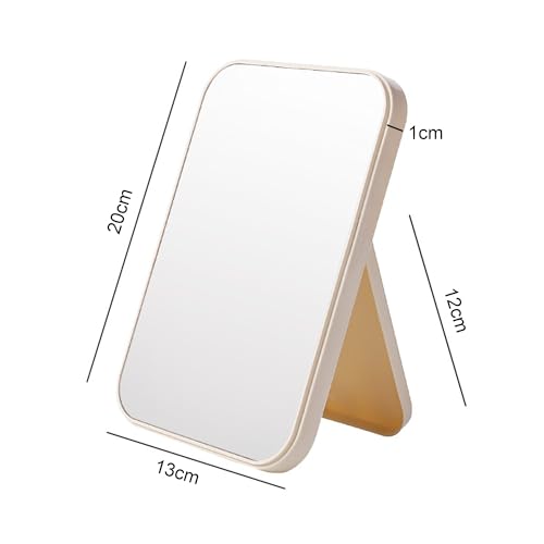 Image of Hand Mirror | Glass Rectangle Cosmetic Standing Mirror for Makeup, Portable for Travel, Camping, Home (Cream - Pack of 1, Rectangular, Floor Mount, Framed)