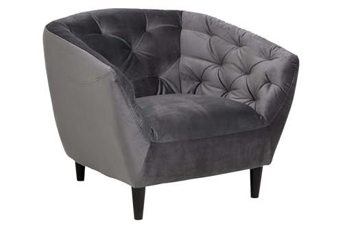 AC Design Furniture Ragnar Bequemer Sessel aus Grauem Samtstoff, Chesterfield Sessel für das Wohnzimmer, B: 97 x H: 76 x T: 90 cm