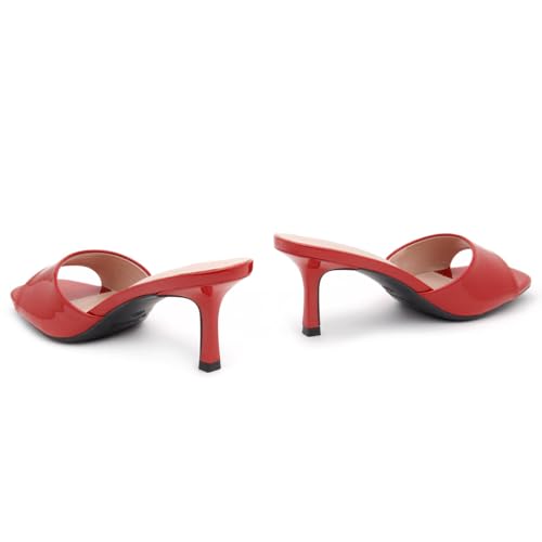 Image of Shoe Land Women's Low Heels Stiletto Heeled Slides, Open Toe One Band Slip-On Heeled Mules - Dressy Heeled Sandals for Prom, Party Wedding and Vacation