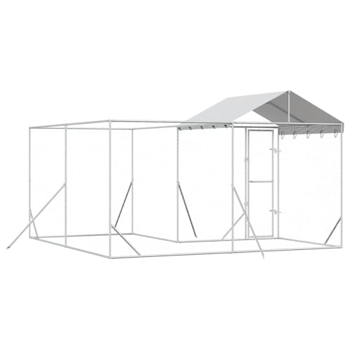 vidaXL Outdoor Hundehütte mit Dach Silber 4x4x2,5m Stahl verzinkt