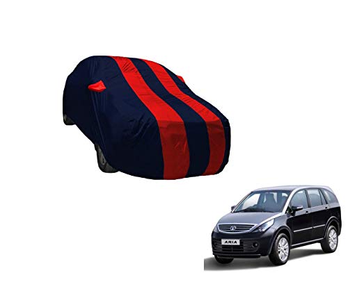 Image of Auto Hub Car Cover Compatible with Tata Aria with Weather Proof, Mirror Pocket, Triple Stitched, Aria Car Cover- Navy-Red