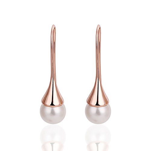 Preisvergleich Produktbild MesBijouxBracelets Ohrringe ohrhänger Rosegold Gold Plattiert Vergoldet 18K Karate Modeschmuck von hoher Qualität Damen Weiß Perle Tropfen wz-O0073