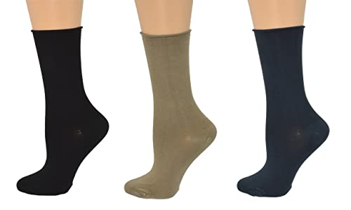 Rayon from Bamboo Roll Top Mid-Calf Crew Socks - Soft, Moisture-Wicking, Comfortable & breathable 3-pack Pair