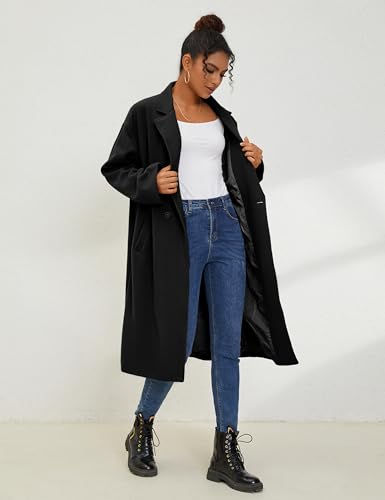 UANEO Women's Wool Blend Coat Oversized Double Breasted Long Trench Overcoat Winter3