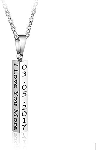 OPALSTOCK Personalized Men's Name Bar Vertical Stainless Steel Necklace for Boyfriend Custom Initial Pendant Free Engraving 4 Side Jewelry Gifts (Silver)