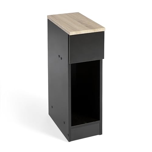 DUPI Mesita de Noche Estrecha Slim | 1 Cajón | 2 Compartimentos | Versátil para Salón o Dormitorio | Fácil Montaje | 35 x 24 x 60 cm (Taupe/Negro)