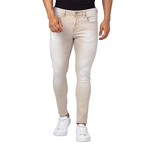 Image of Spykar Men Mid Rise Light Sand Cotton Slim Fit Tapered Length Jeans (Kano)