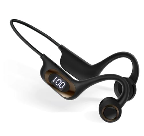 Open Doodle Bone Conduction Wireless Bluetooth Headset, 5.3 Card Digital Display Hanging Ear Sports Bluetooth Headset, Suitable for Mobile Phones and Computers, Outdoor Sports, Travel, Driving(Black)