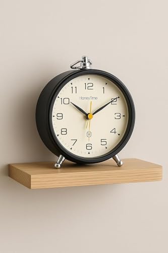 Image of JASIFS Honeytime Metal 13-cm-Long Alarm Clock Wall Clock Table Clock for Study Analog Silent Vintage Clock, Alarm Clock for Heavy Sleepers at Home Office Bedroom-Black