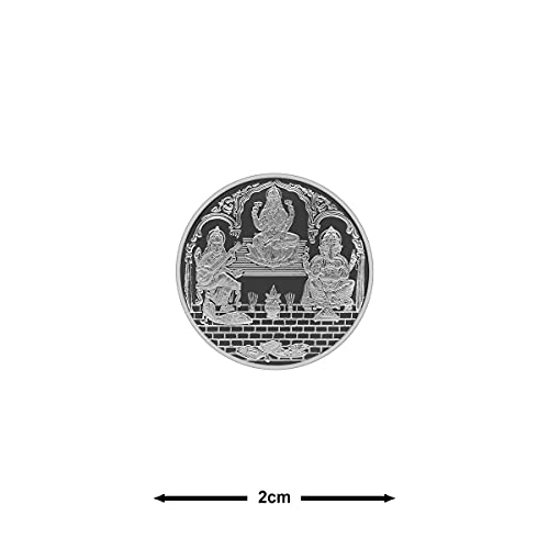 Image of MAA SILVER Pure Silver Laxmi Ganpati Saraswati Trimurti BIS Hallmarked Round Coin Chandi Sikka Perfect for Gifting Investment Diwali Dhanteras (999 Purity)