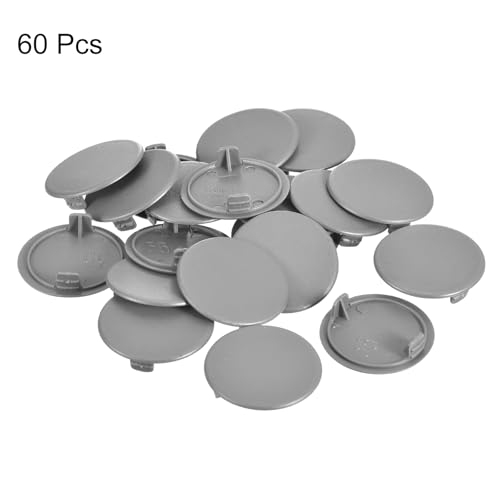 Image of uxcell 60Pcs Hinge Hole Covers, 35mm(1 3 /8 inch) Dia Plastic Concealed Hole Cover Round Flush Type Caps for Furniture Cabinet Cupboard, Grey