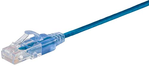 Image of Monoprice Cat6A 20ft Blue 5-Pk Patch Cable UTP 30AWG 10G Pure Bare Copper Snagless RJ45 SlimRun Series Ethernet Cable