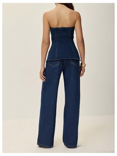 Milumia Women's Metal Button Front Denim Tube Top Elegant Sleeveless Bandeau Tops3