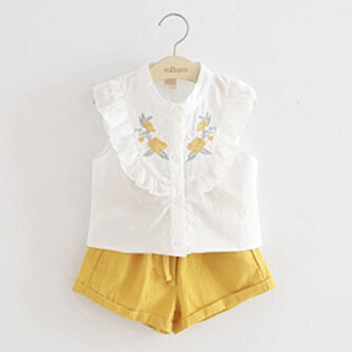 NLGToy Conjunto de roupas infantis conjunto de bordado shorts infantil com babados e blusas para men