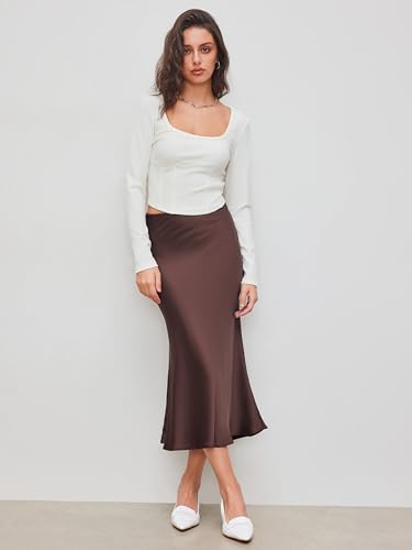 CIDER Satin Skirt for Women Maxi Skirts Elegant A Line Long Skirts Mid Waist Zipper Closure Women's Skirt2