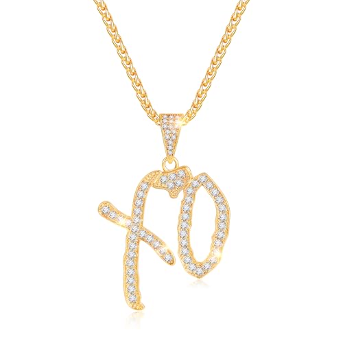 Goldegg XO Necklace High Hip Hop XO Letter Pendant Necklaces For Women Men Fashion Cubic Zirconia Necklace Accessories Creative Gift(Gold)