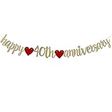 Happy 40TH Anniversary Banner Sign Gold Paper Glitter Party Decorations for 40TH Wedding Anniversary Party Supplies Letters Gold Pre-Strung