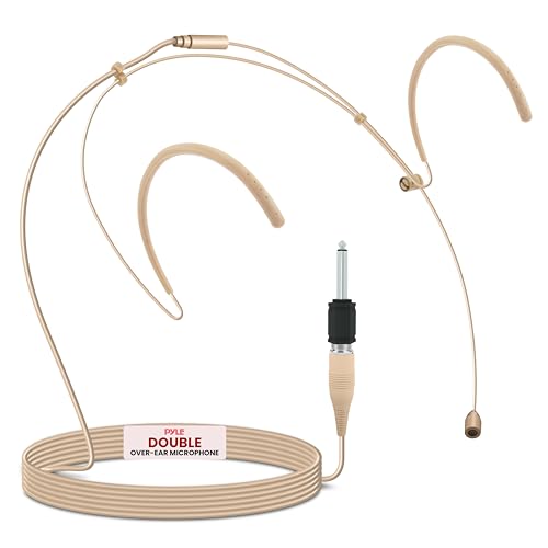 Pyle Double Over-Ear Microphone Headset - Professional Hands-Free Omnidirectional Wired Audio Boom Condenser Microphone Headset w/ 3.5mm / 1/4' Adapter, 1.2m Cable, and Windscreen.