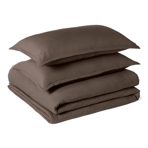 Image of Amazon Basics Brushed Microfiber Comforter Set, Extra Soft with Natural Texture, 3-Piece, King, Brown