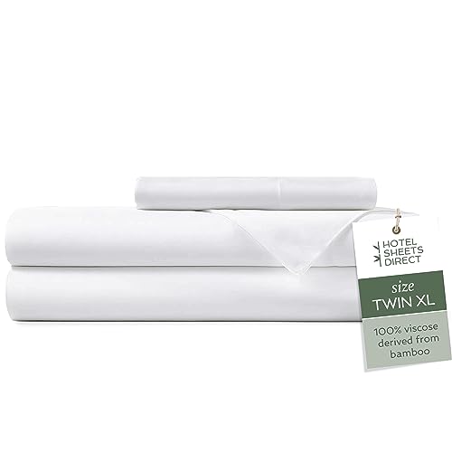 Hotel Sheets Direct 3 Piece Bed Sheet Set Twin XL Size, 100% Viscose Derived from Bamboo Sheets Set with 1 Pillowcase, Cooling & Breathable Luxury Bedding, Moisture-Wicking & Silky Soft Texture, White