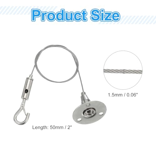 Image of MECCANIXITY 50 x 1.5mm Adjustable Hanging Wires Kit, Heavy Duty Stainless Steel Wire Rope with Single Hooks for Picture Photo Light LED Screen Curtain Billboards DIY Mounting Clamp Pack of 2