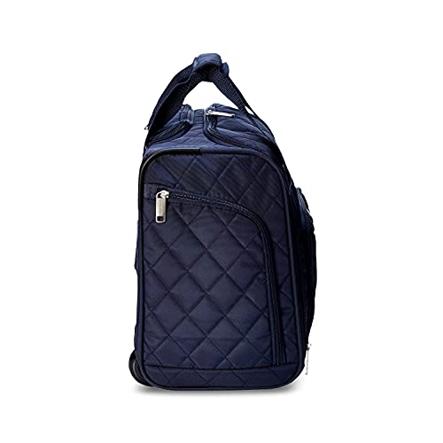 Amazon Basics Underseat Carry-On Rolling Travel Luggage Bag, 14 Inches, Navy Blue Quilted
