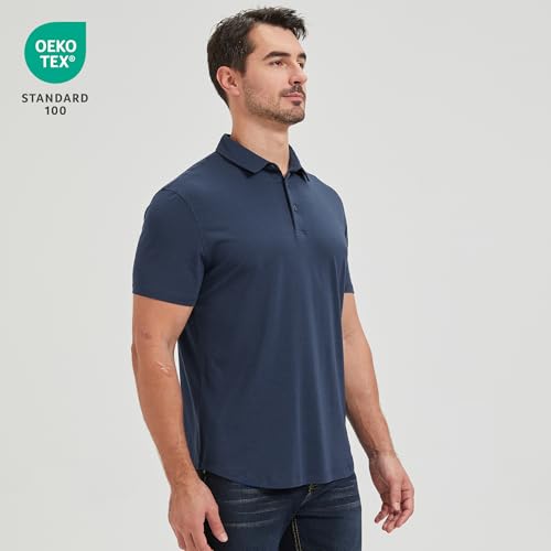 Mens Lightweight Bamboo Viscose Polo Ultra Soft Curved Hem UPF 50+ Golf Shirt