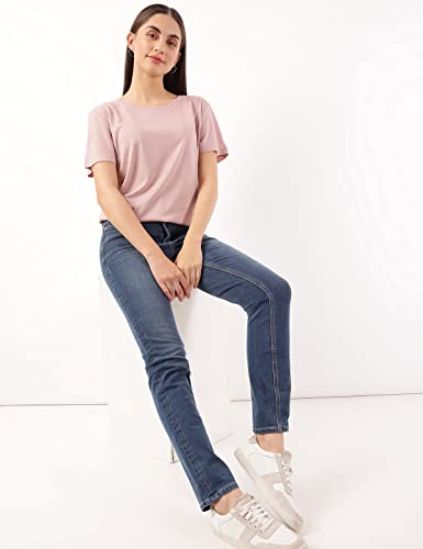 Image of Marks & Spencer Womens Solid Polyester Blend Crew Neck Relaxed Fit T Shirt