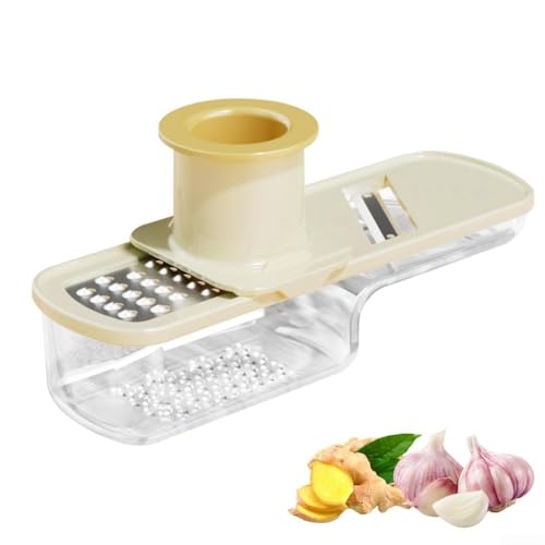 Molinillo de ajo 3 en 1 con tres cuchillas para rebanar triturar verduras, incluye protector de mano de seguridad y caja de almacenamiento de cuchillas herramienta de cocina (blanco)