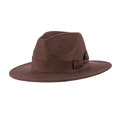 Tiff-K Wide Brim Felt Fedora Hat Halloween Cosplay Props Costume Accessory Panama Outback Hat for Men Women brown