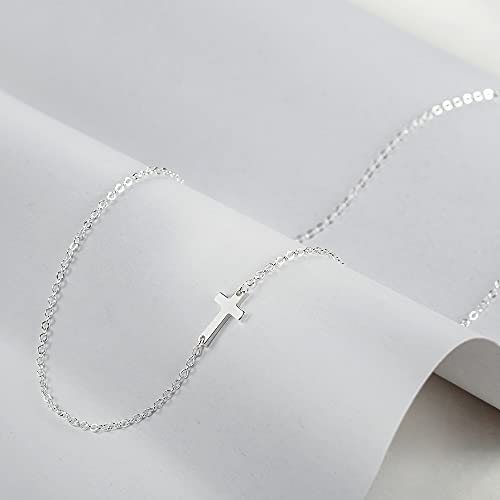 Tewiky Silver Cross Necklace For Women Dainty Silver Sideways Choker Necklaces Tiny Simple Silver Horizontal Cross Necklace Delicate Jewelry Gift For Her #TOP5