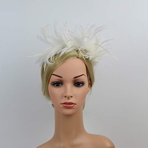 FRCOLOR Feather Fascinator Headbands Roaring Flapper Feather Headpiece 1920s Prom Queen Hair Hoop for Special Events (White Feather) - Image 4