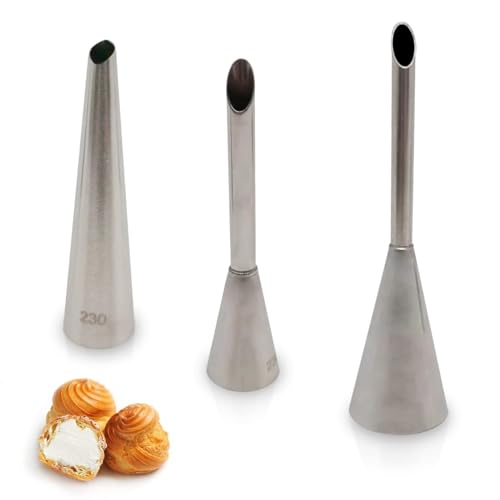 3 Pcs Filling Piping Tip Set – Easy-to-Use & Clean Stainless Steel Pastry Filling Tip for Cream Puff, Deviled Egg Piping Tool, Donut & Eclair Decoration – Different Sizes, Lightweight & Durable