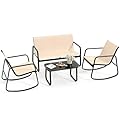 YITAHOME 4 Piece Patio Furniture Set, Small Backyard Bistro Rocking Chairs, Loveseat and Glass Table, Textilene Outdoor Conversation Set for Lawn, Garden, Balcony, Poolside (Brown)
