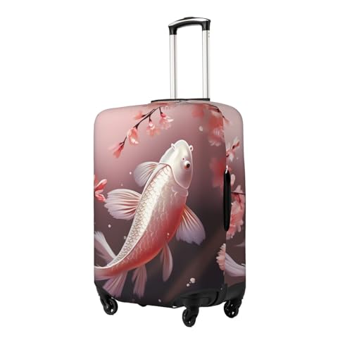Pink Cherry Blossom Red Carp Luggage Cover Stretch Washable Suitcase Protector Suitcase Cover Anti-Scratch Luggage Sleeve Elastic Suitcase Case Protector Baggage Cover Fits 18-32 Inch2