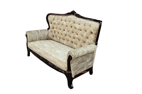 Image of Wooden 5 Seater Sofa Set with Table | Solid Wood Sofa 3+1+1 Dark Walnut Finish | Traditional Design Furniture for Living Room, Home, Office