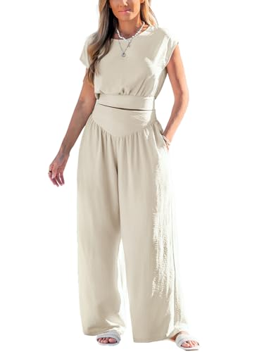 CUPSHE Women 2 Piece Outfits Sets Cap Sleeve Cropped Tops