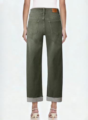 Image of Sidefeel Barrel Jeans for Women High Waisted Wide Leg Baggy Stretchy Trendy Raw Rolled Hem Capri Cropped Ankle Denim Pants