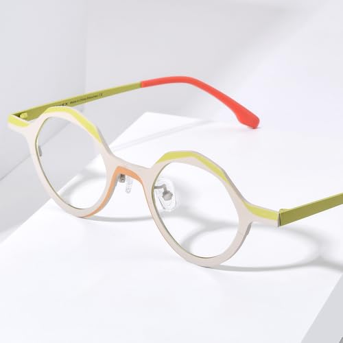 Image of FONEX Colorful Pure Titanium Glasses Frame Women Retro Round Eyeglasses