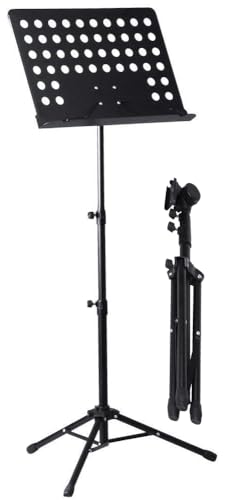 ROCKSTAR   Atril Director de Orquesta para Partituras Metálico Plegable MS02 Profesional Portatil Plegable, Altura Ajustable, Ligero y Compacto Viajes Negro Soporte Regulable en Altura